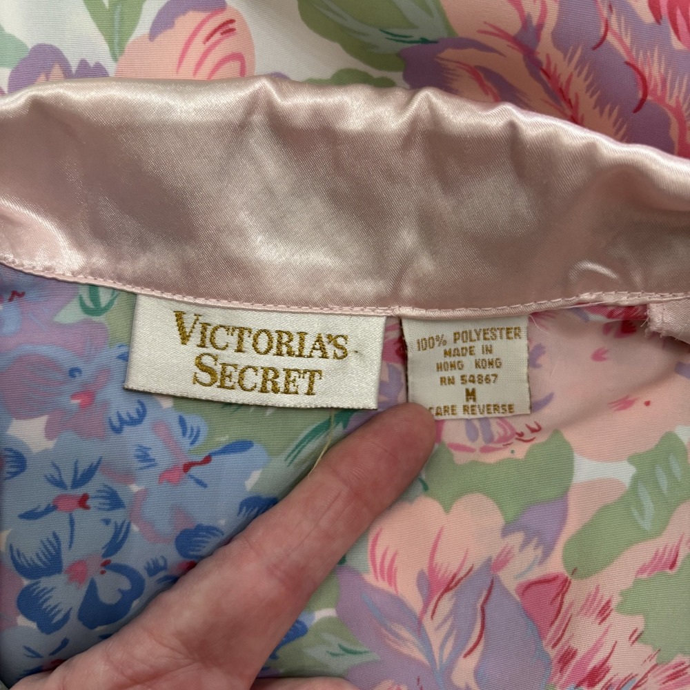 Victorias Secret Gold Label Robe Womens Medium Pink Satin Floral Double Breasted - Picture 8 of 12